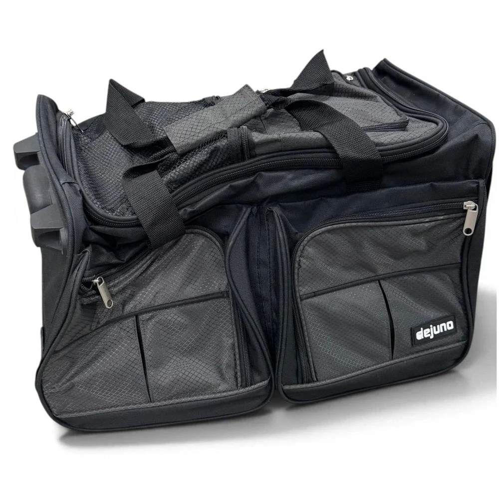 Dejuno Black Rolling Duffel Bag Travel Luggage Retractable Handle Multi-Pocket